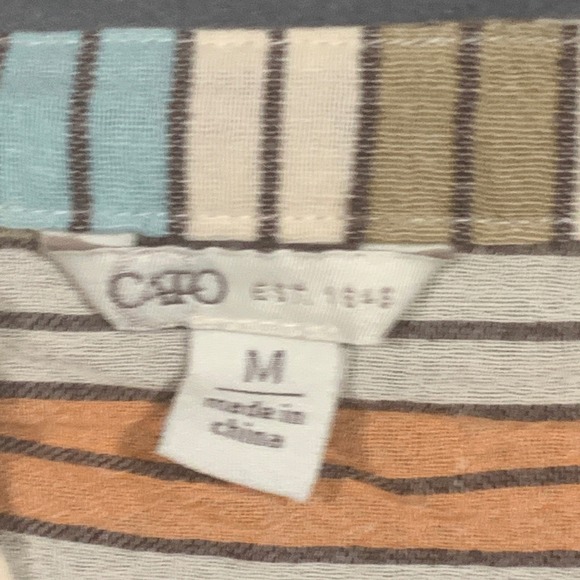 Cato Women's Size M Top Striped V Neck Cap Sleeve Frayed‎ Hem Cotton Blouse - Picture 2 of 6